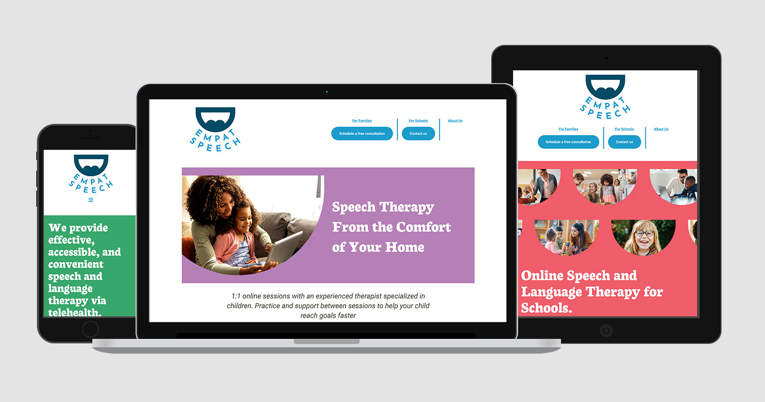 Empat Speech website on a laptop, iPad, and iPhone