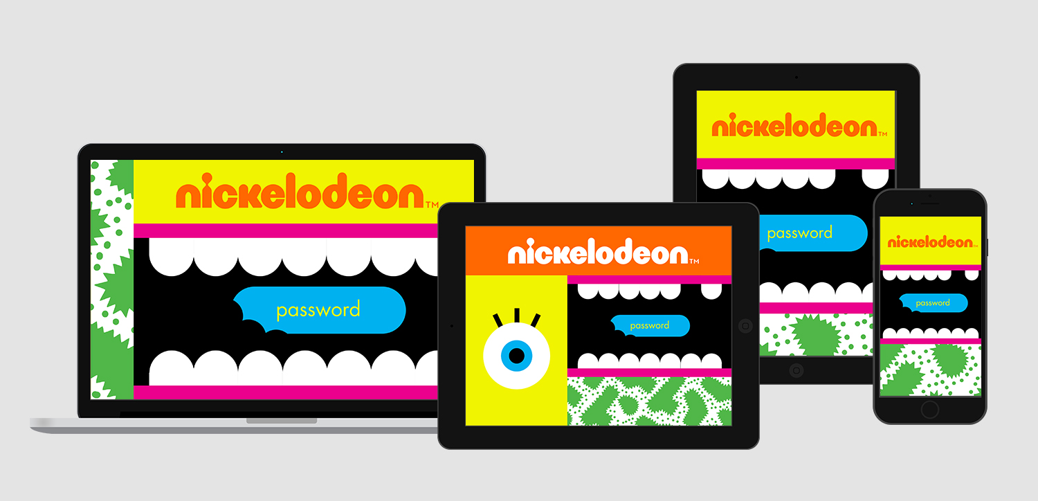 Nickelodeon branded wifi splash screens on multiple devices